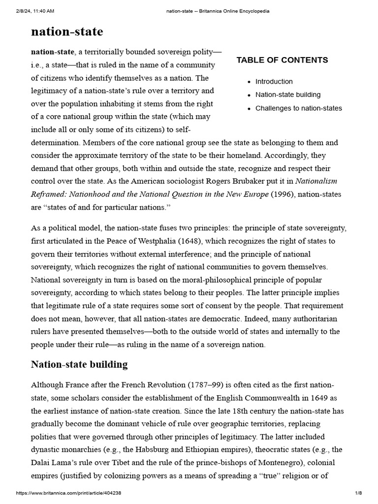 3) Y. Feinstein - Nation-State (Britannica Online Encyclopedia) | PDF ...