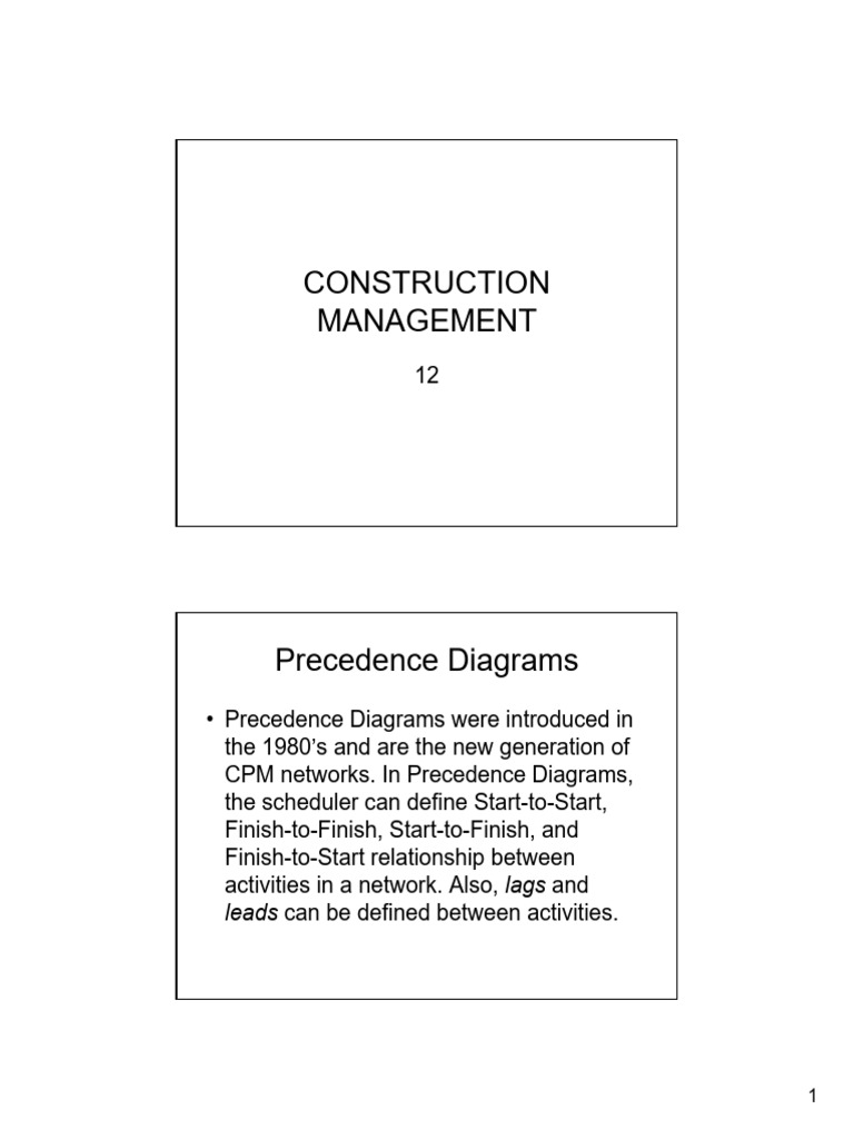Precedence Diagramming in Construction Management | PDF | Computing