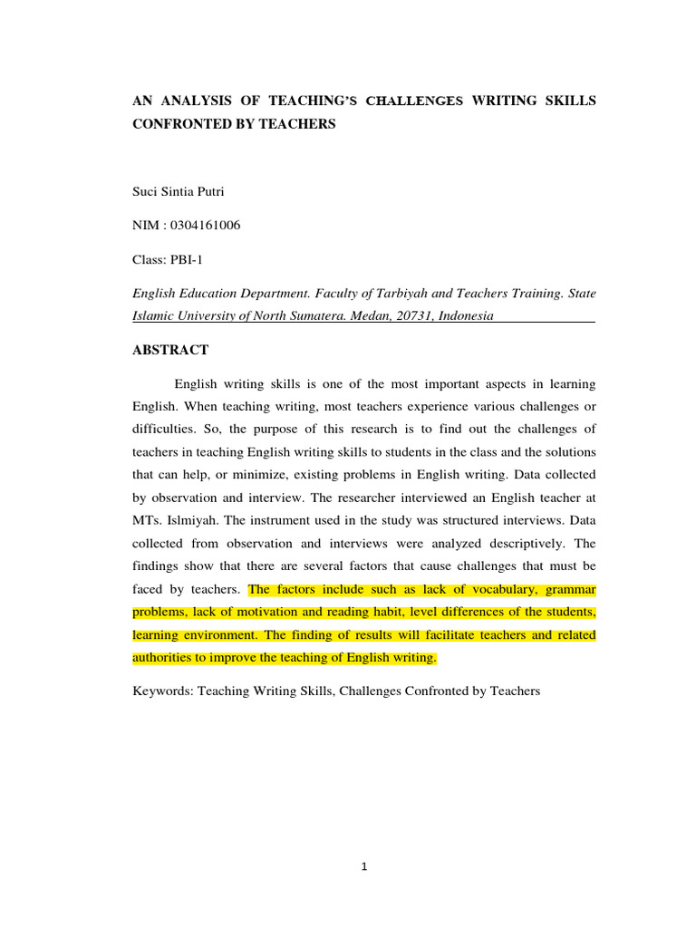 Teacher Challenges in English Writing Skills | PDF | Teachers | Learning