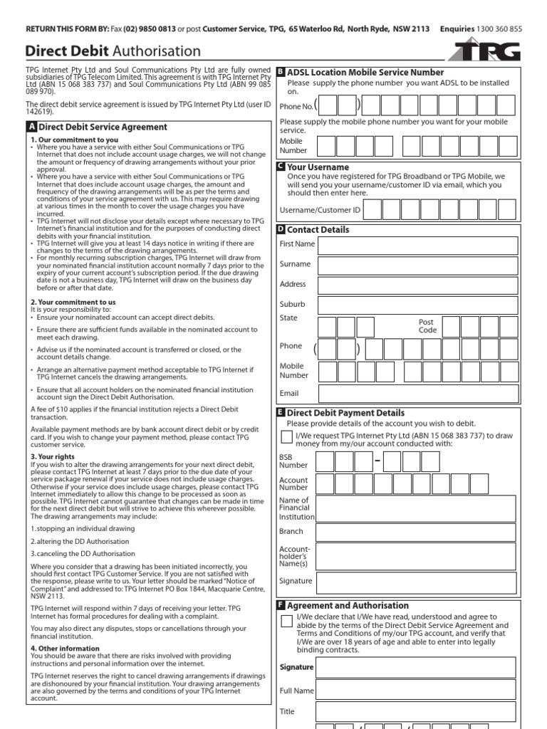 Direct Debit Form Debit Card Banking