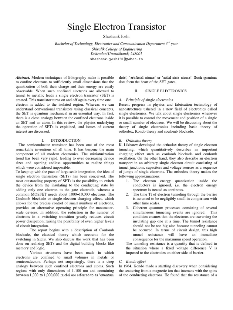 Quantum Mechanics of SETs | PDF | Quantum Tunnelling | Field Effect ...