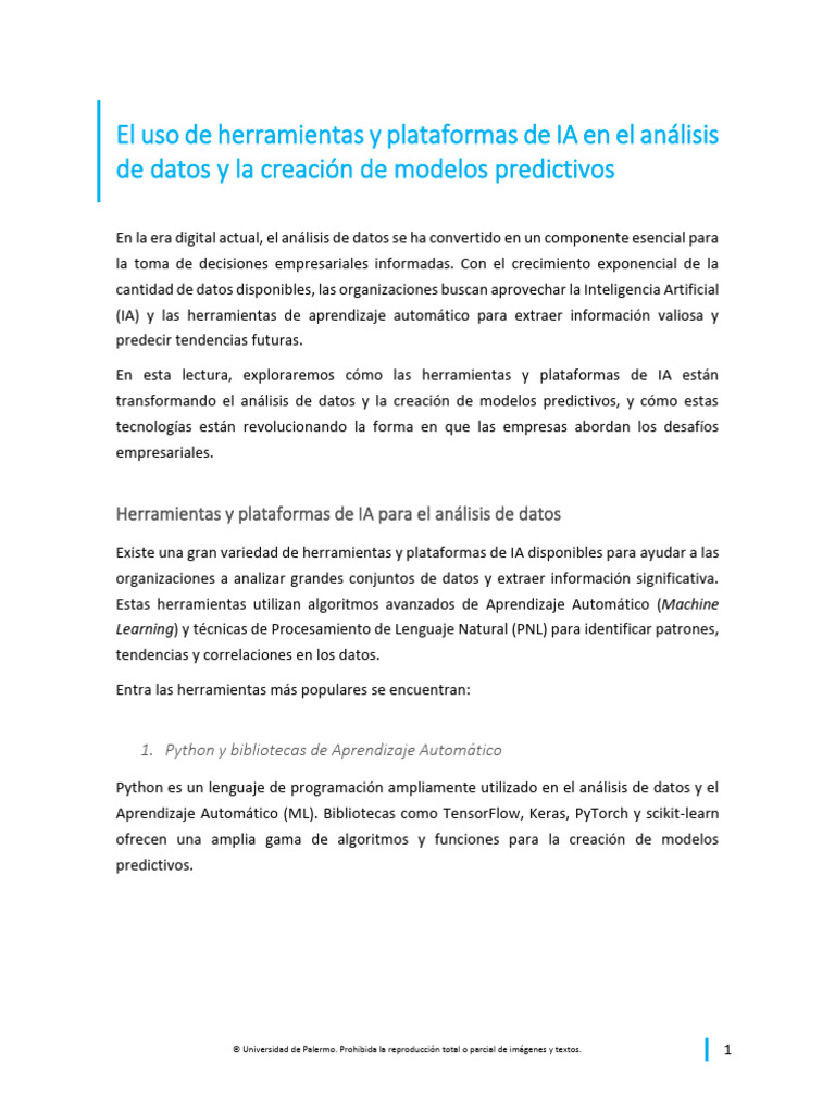 El Uso de Herramientas y Plataformas de IA en El Análisis de Datos y La ...