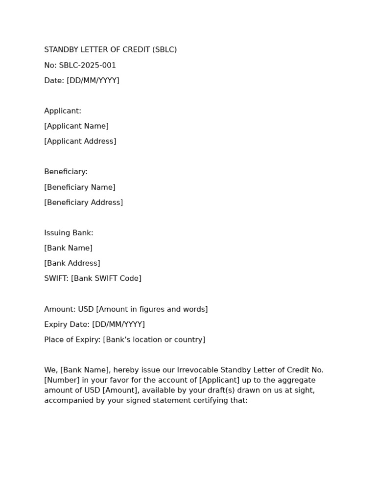Irrevocable Standby Letter of Credit | PDF