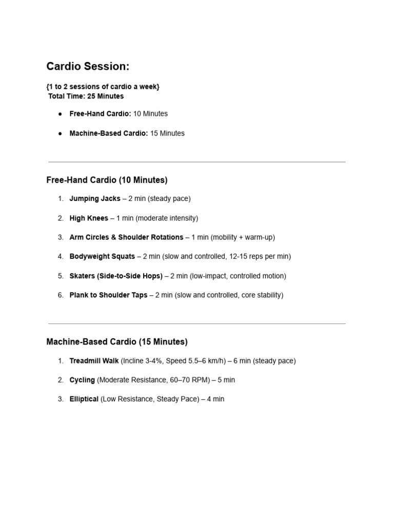 25-Minute Cardio Workout Plan | PDF