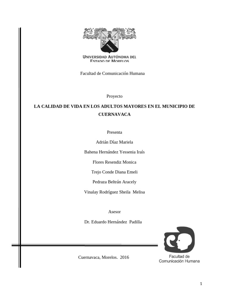 Calidad de Vida de Adultos Mayores en Cuernavaca | PDF | Vejez ...