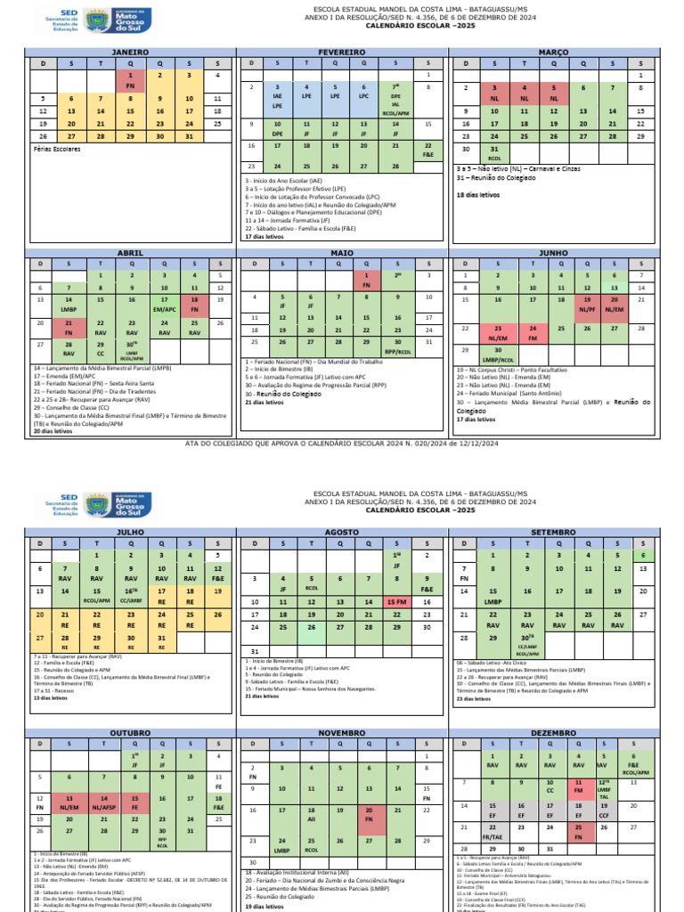 Calendário Escolar 2025 - Bataguassu/MS | PDF | Comemorações