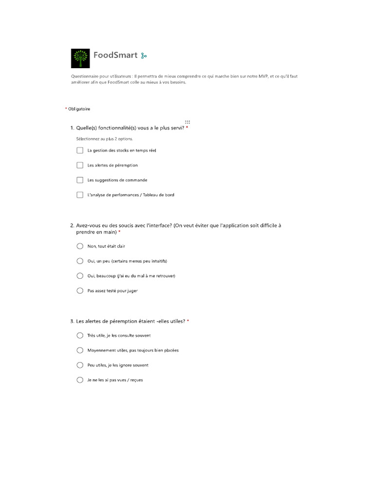 Questionnaire Food Smart | PDF