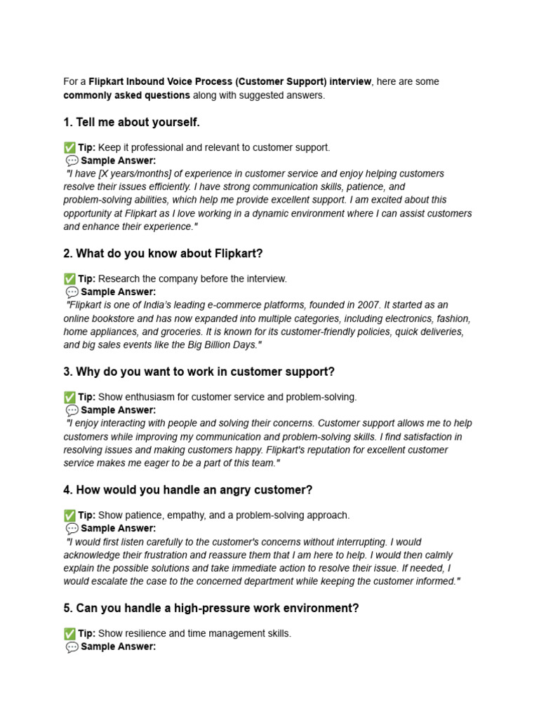 Flipkart Voice Process Interview Guide | PDF | Human Communication ...