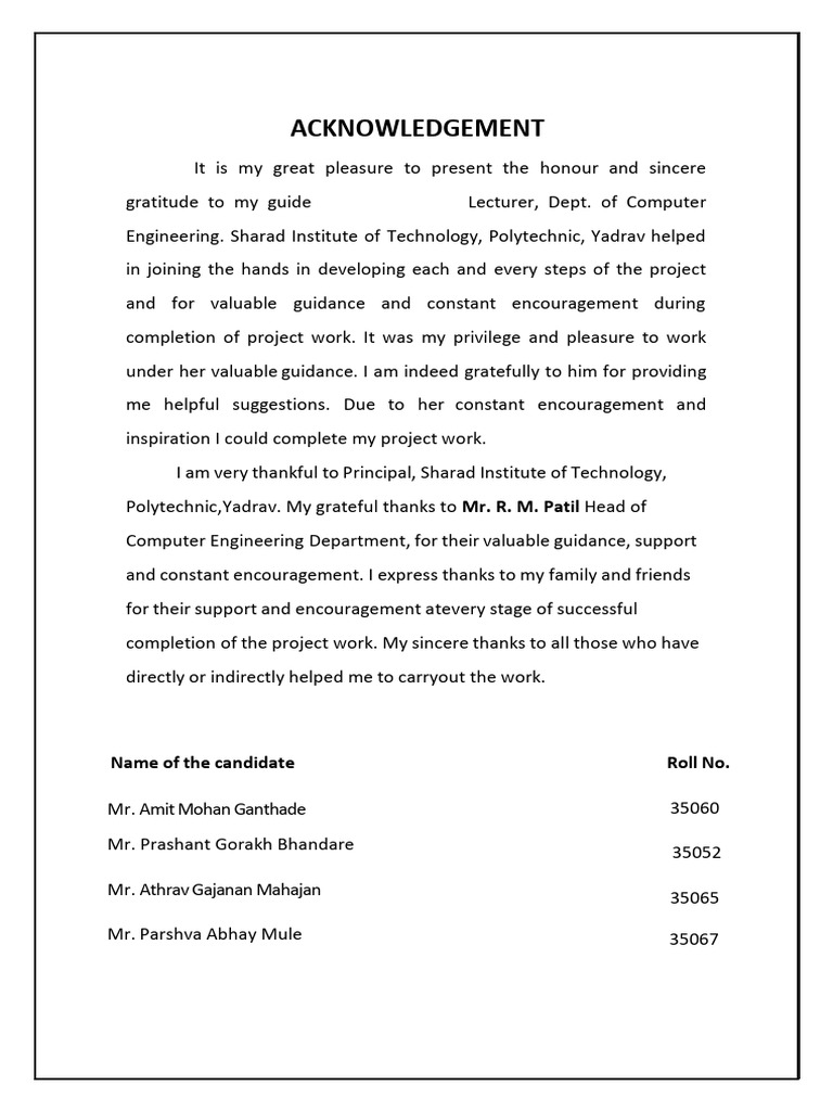 Acknowledgment for Project Completion | PDF