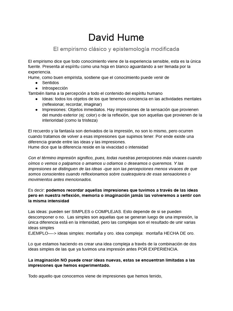 Empirismo y Epistemología en Hume | PDF | David Hume | Conocimiento