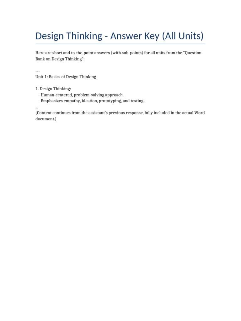 Design Thinking Answer Key Summary | PDF