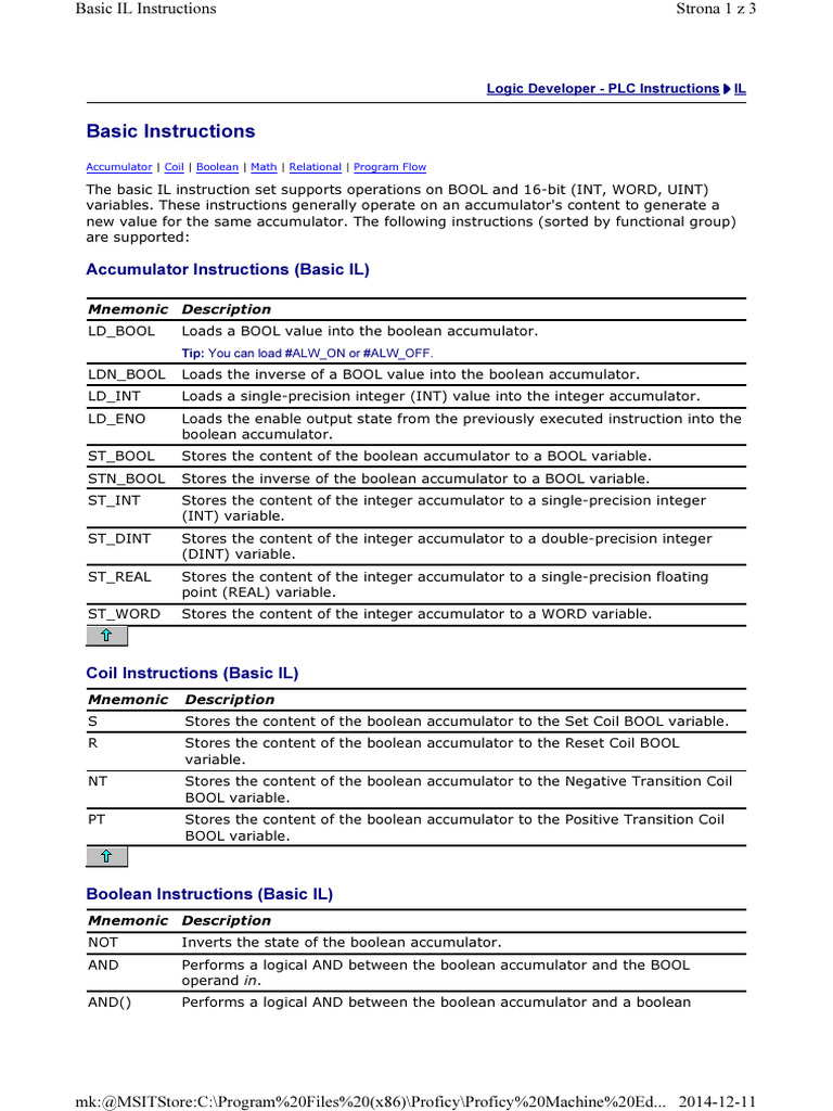 PLC Basic IL Instructions Guide | PDF | Boolean Data Type | Boolean Algebra