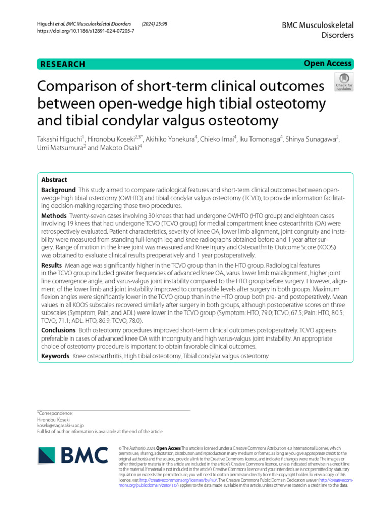 OWHTO vs TCVO: Short-Term Outcomes | PDF | Knee | Creative Commons License