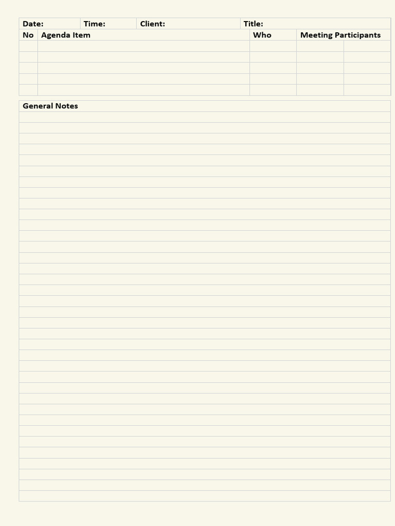 Meeting Notes Template Portrait - Yellow - General Notes | PDF