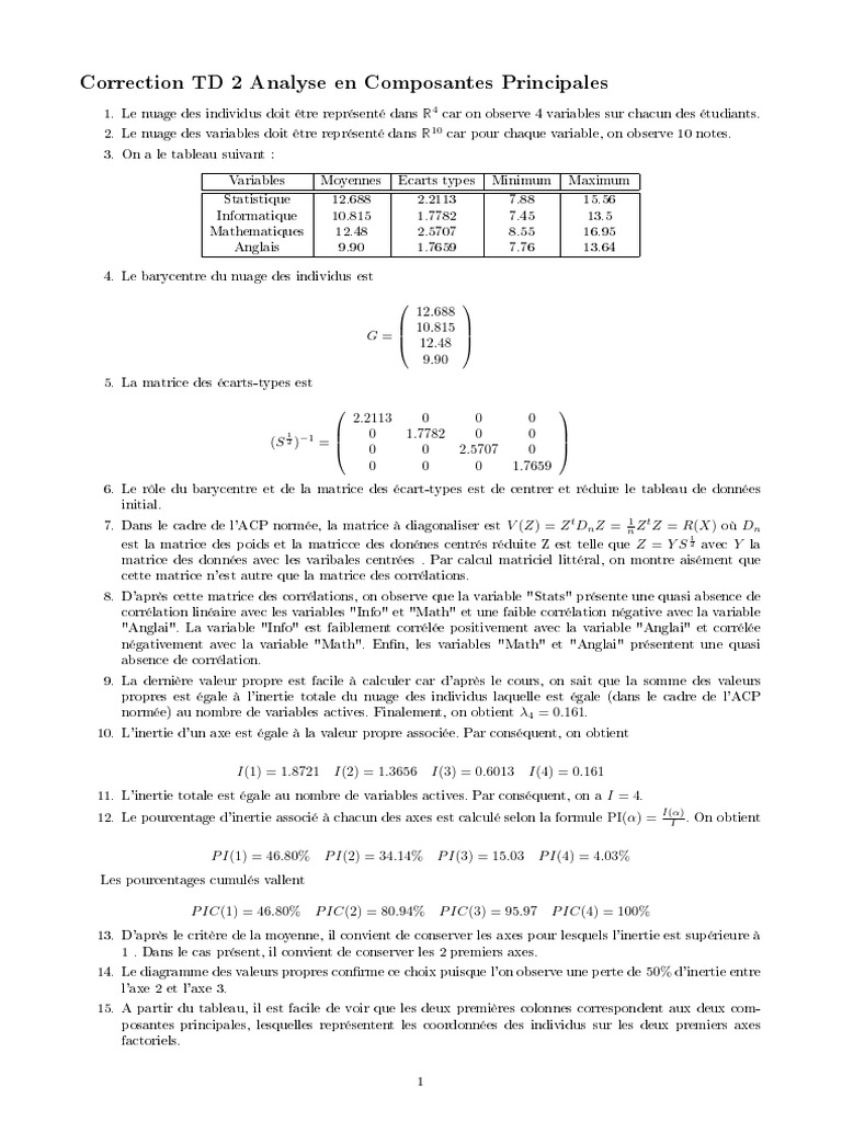 Analyse en Composantes Principales TD 2 | PDF | Analyse en composantes ...