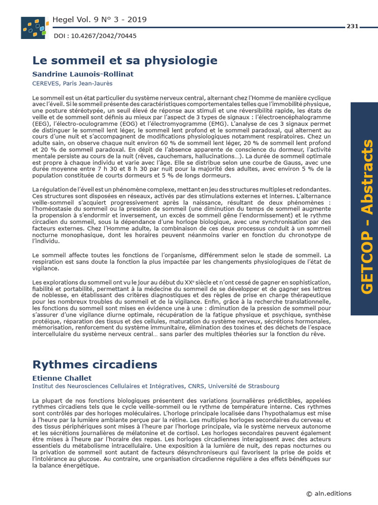 Physiologie du sommeil et rythmes circadiens | PDF | Sommeil | Rythme ...