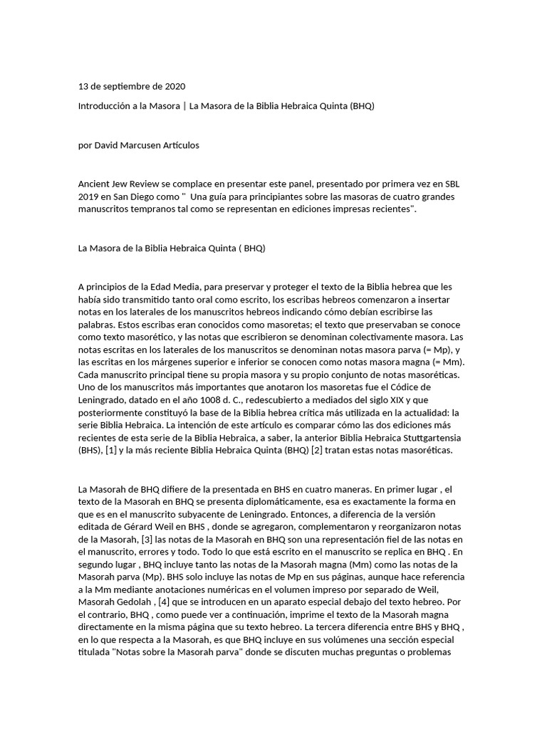 La Masora | PDF | Contenido bíblico | Biblia