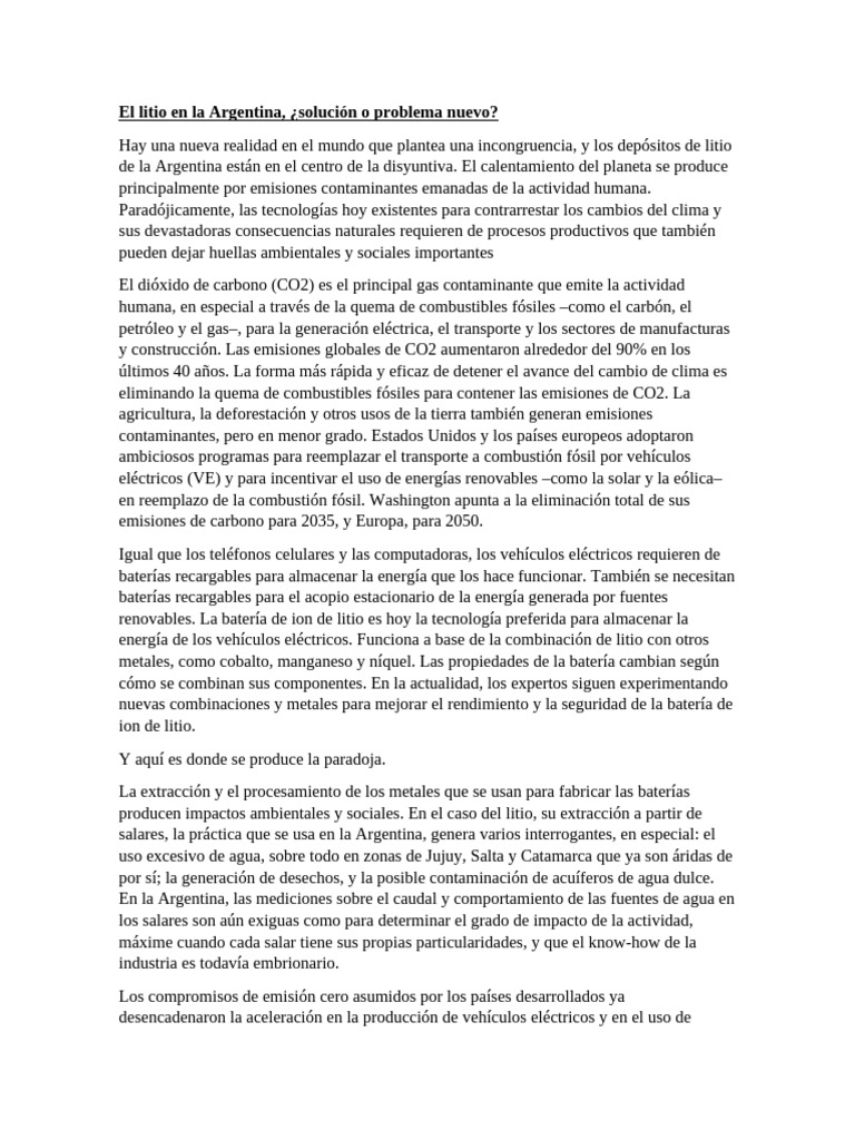 El Litio en La Argentina | PDF | Combustibles fósiles | Energía renovable