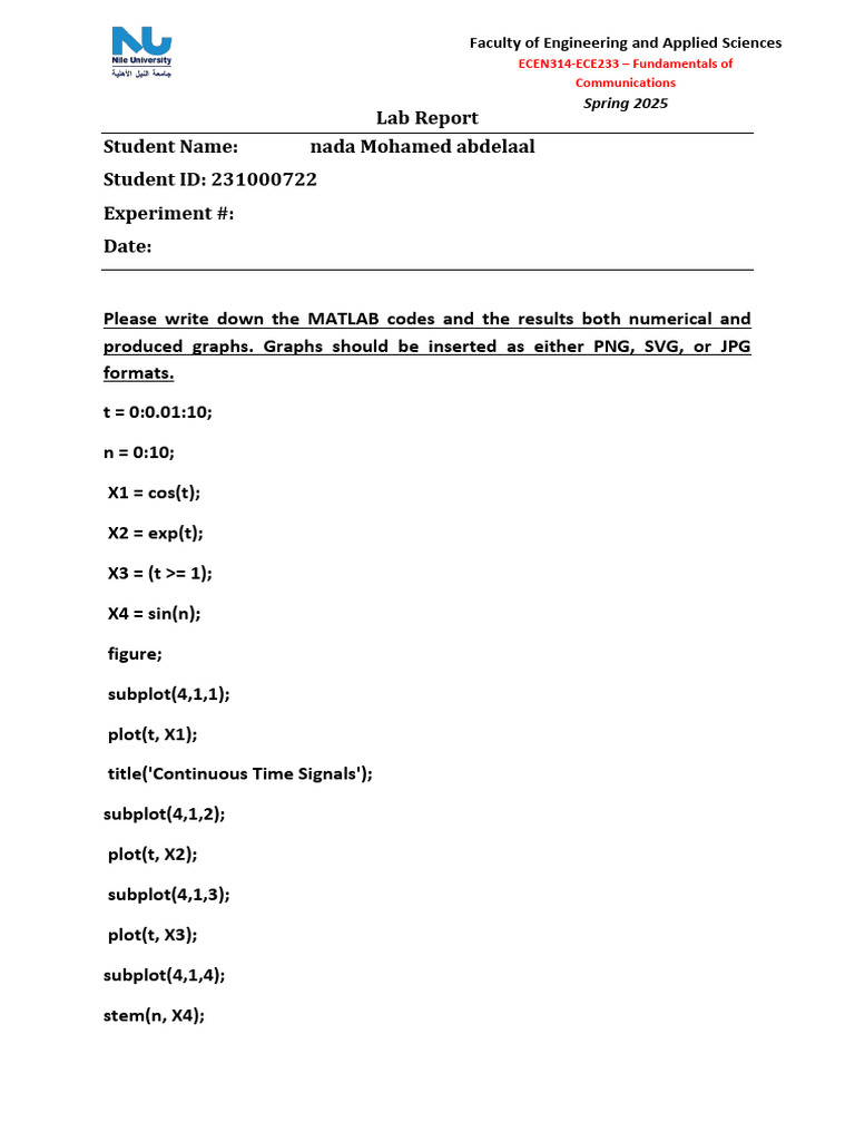 MATLAB Communication Lab Report | PDF | Oscillation | Algorithms