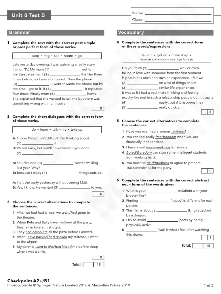 Unit 8 Test B: Grammar and Vocabulary | PDF | Linguistics