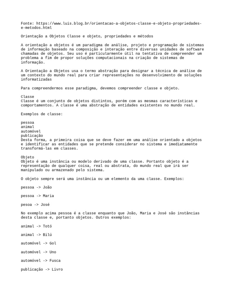 Orientação a Objetos: Classes e Objetos | PDF | Classe (programação de ...