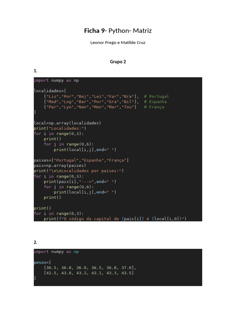 Análise de Matrizes em Python | PDF