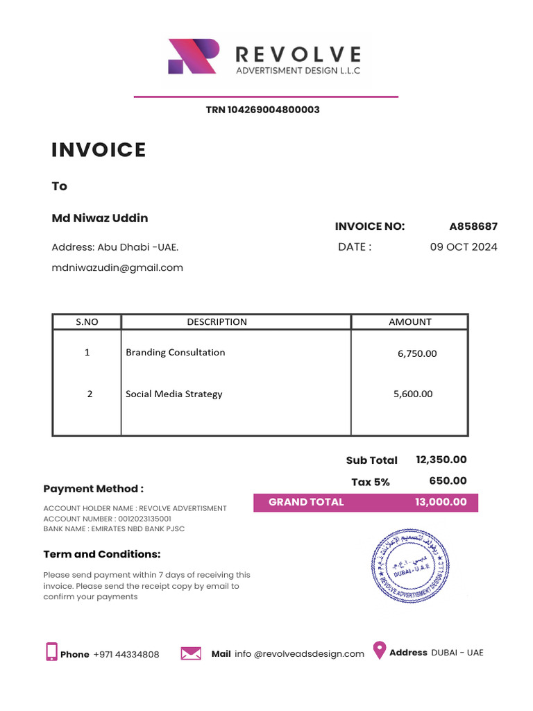 Revolve Advertisement Invoice A858687 | PDF