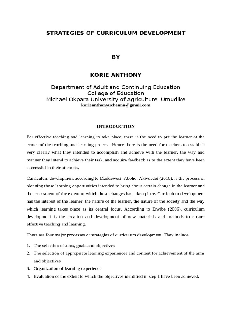Strategies of Curriculum Development | PDF | Learning | Experience