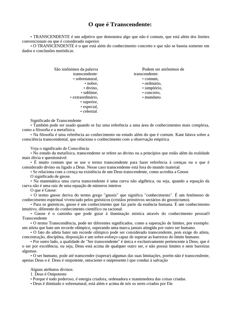 O que é Transcendente | PDF | Deus | Transcendência (religião)