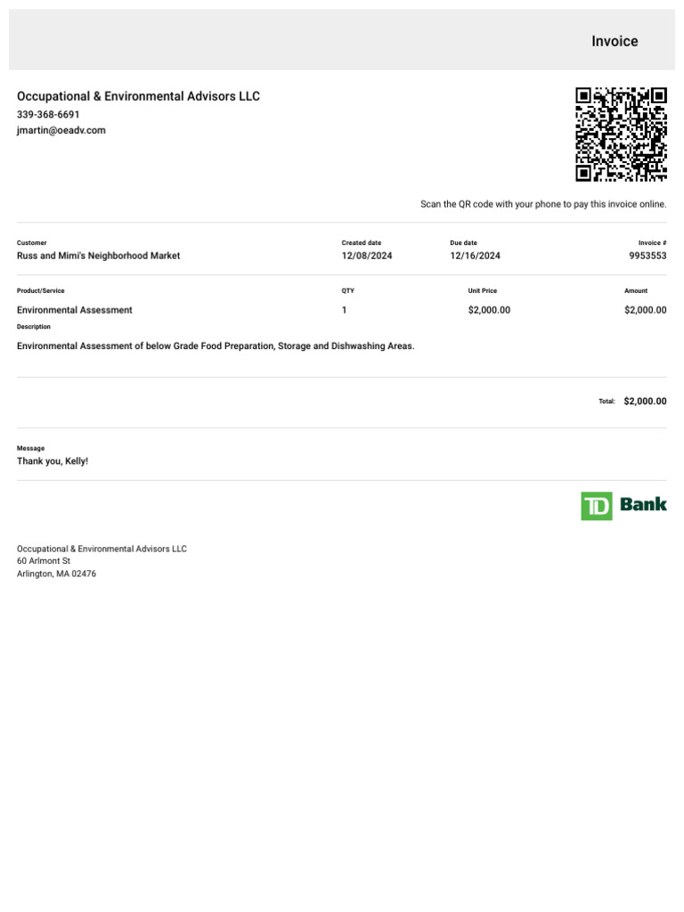 Environmental Assessment Invoice #9953553 | PDF | Invoice | Service ...