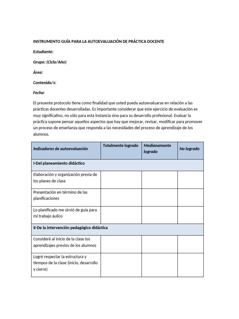 Guía de Autoevaluación Docente | PDF | Enseñando | Aprendizaje