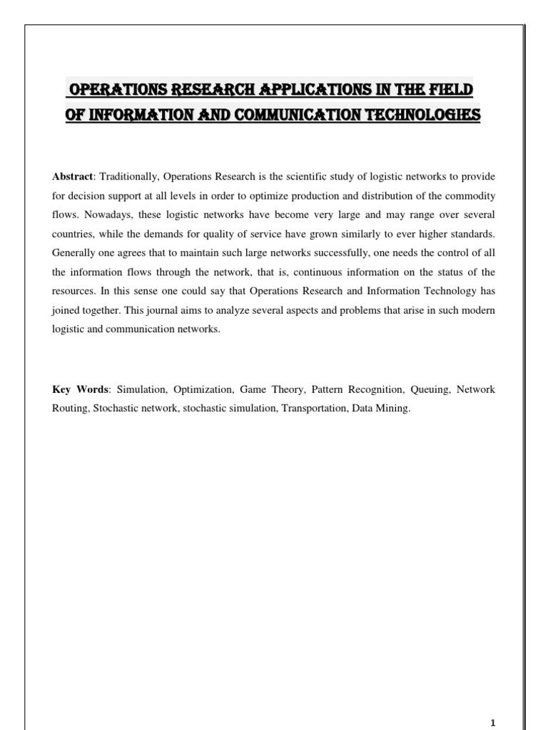 Operations Research Applications in The Field of Information and ...