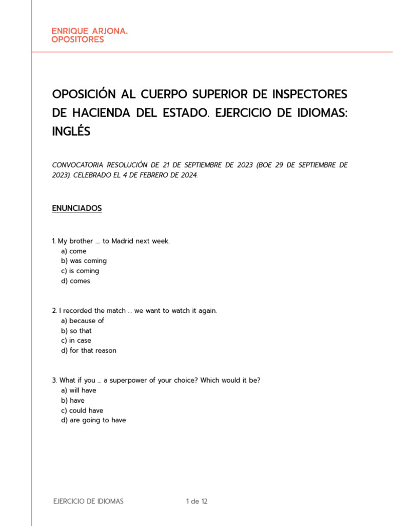English Language Exam for Inspectors | PDF