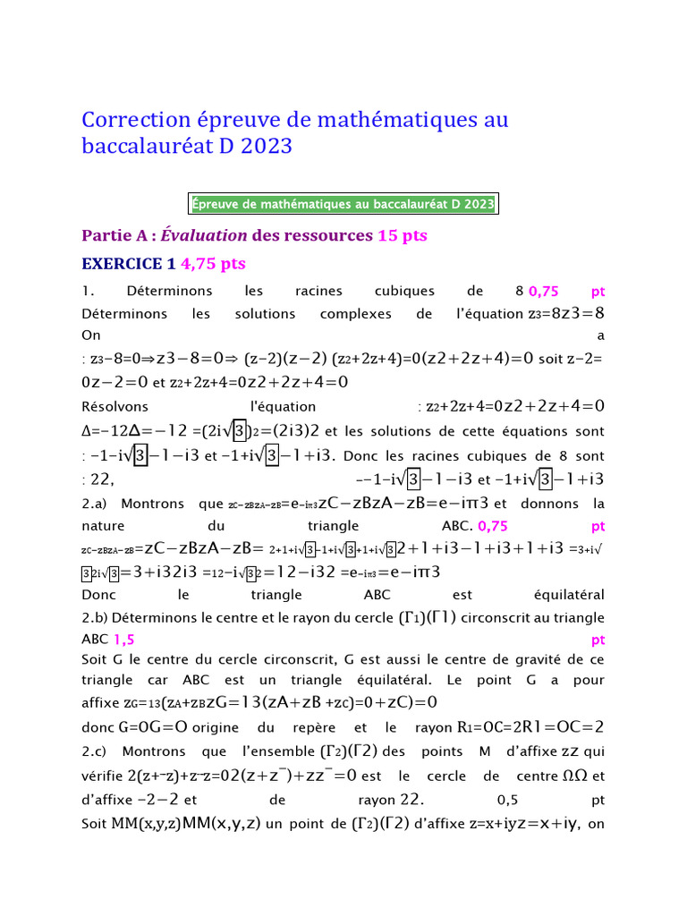 Correction épreuve mathématiques Bac D 2023 | PDF | Triangle | Formes ...