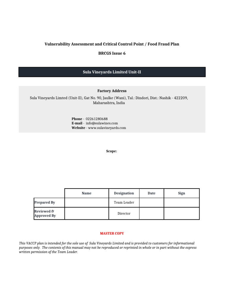 VACCP Food Fraud Plan Overview | PDF | Risk | Safety