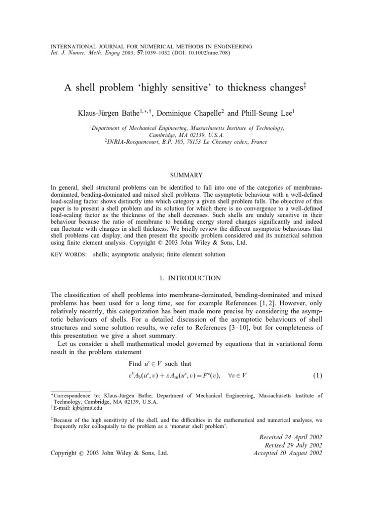 A Shell Problem Highly Sensitive To Thic | PDF | Bending | Buckling