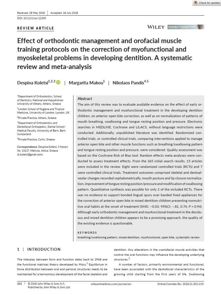 Effect of Orthodontic Management and Orofacial Muscle Training ...