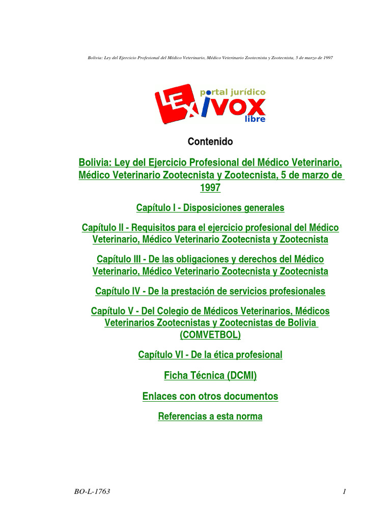 Ley del Médico Veterinario en Bolivia | PDF | Medicina Veterinaria ...