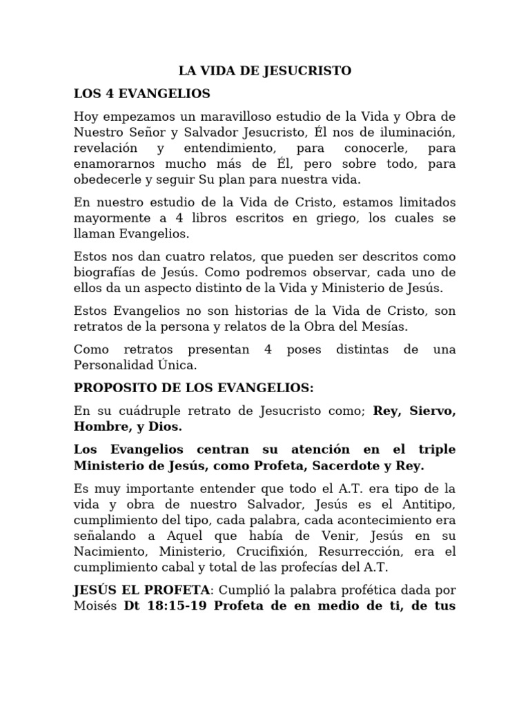 Vida y Obra de Jesucristo en los Evangelios | PDF | Jesús | Evangelio ...