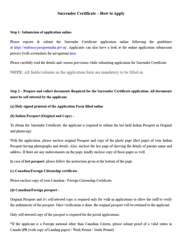 Apply for Surrender Certificate Guide | PDF | Passport | Notary Public