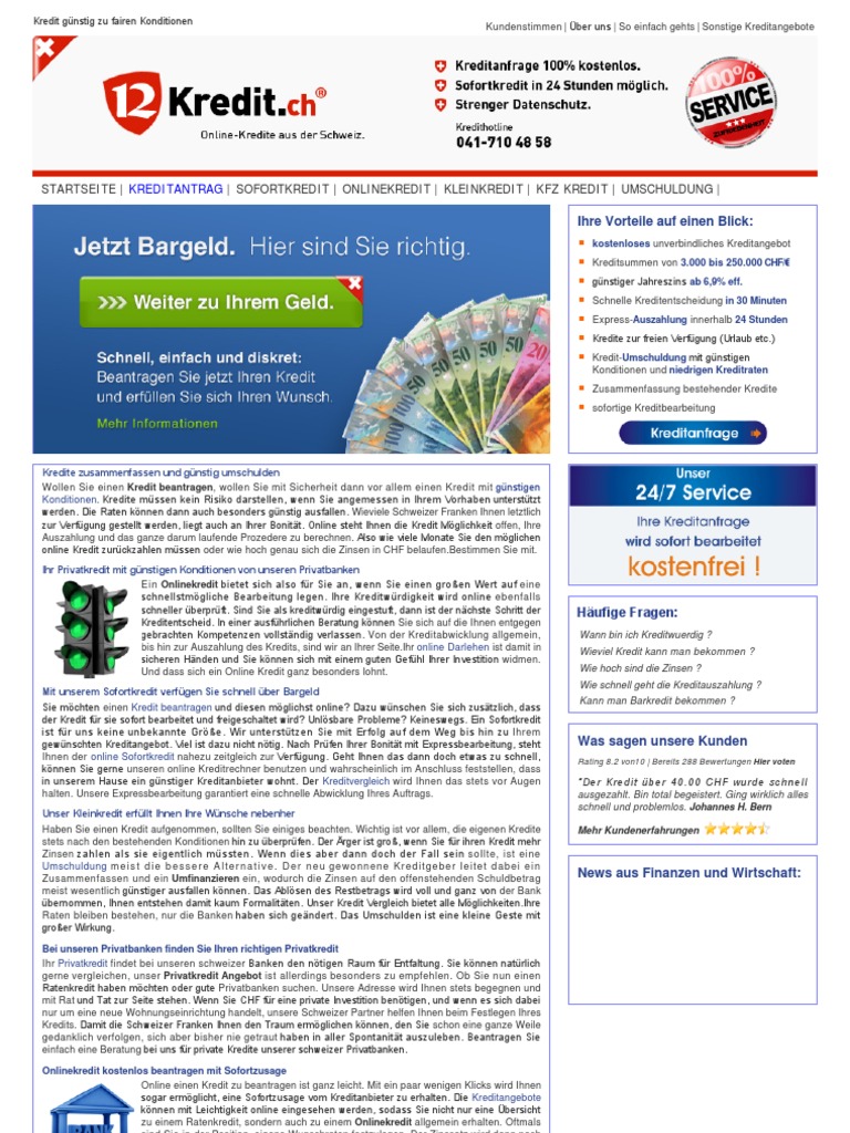 Kredit Online Gunstig Schweiz Privatkredit Ratenkredit