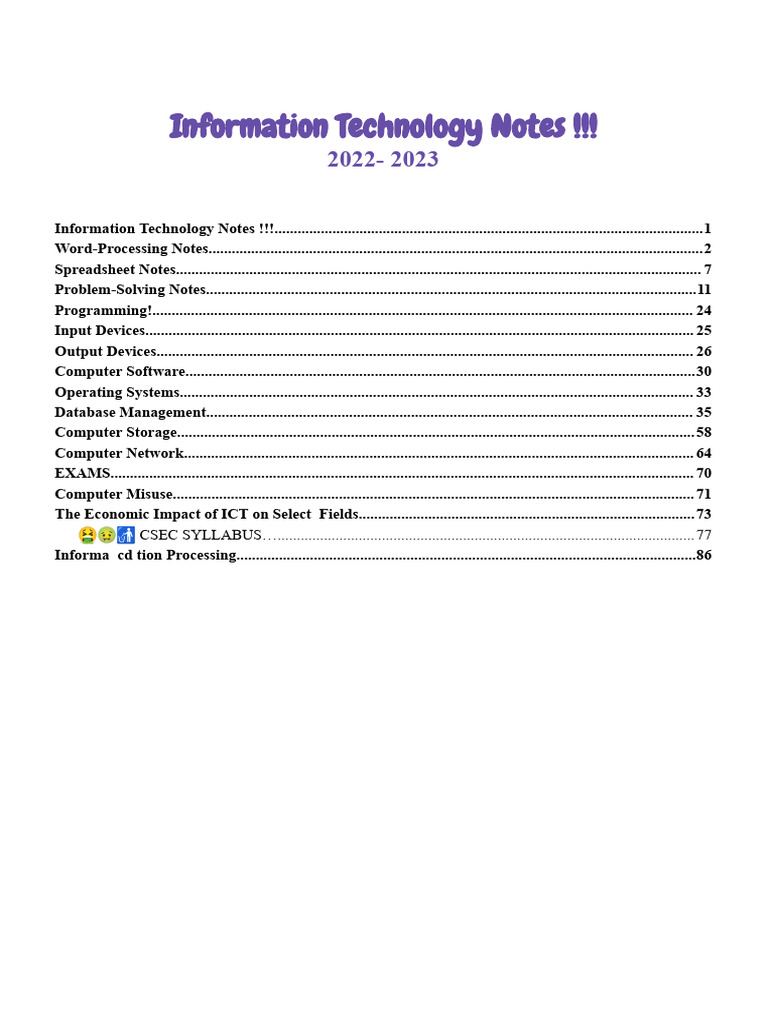 IT Notes | PDF | Spreadsheet | Computer Monitor