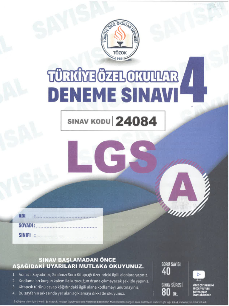 KDS-30, 8.sınıf Tözok Yayınları Sayısal 27-04-2025 - 1 | PDF
