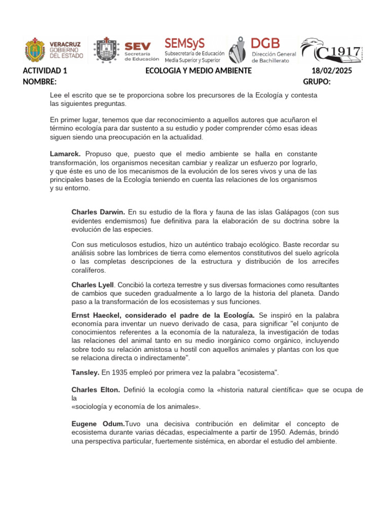 Actividad 1 Ecologia y Medio Ambiente | PDF | Ecología | Entorno natural