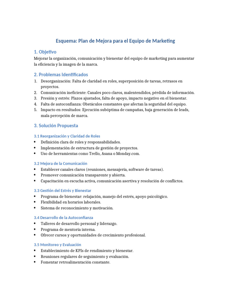 Plan de Mejora para el Equipo de Marketing | PDF