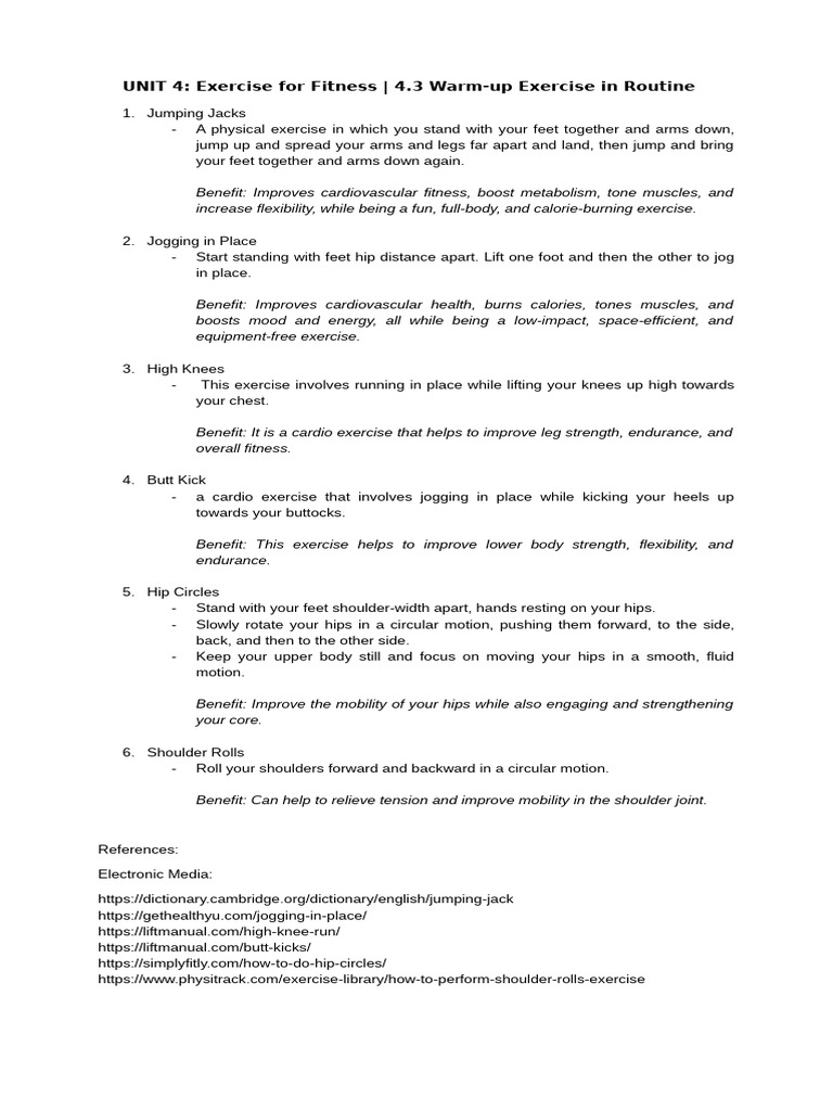 File Handout for 4.3 Warm Up Exercise in Routine | PDF