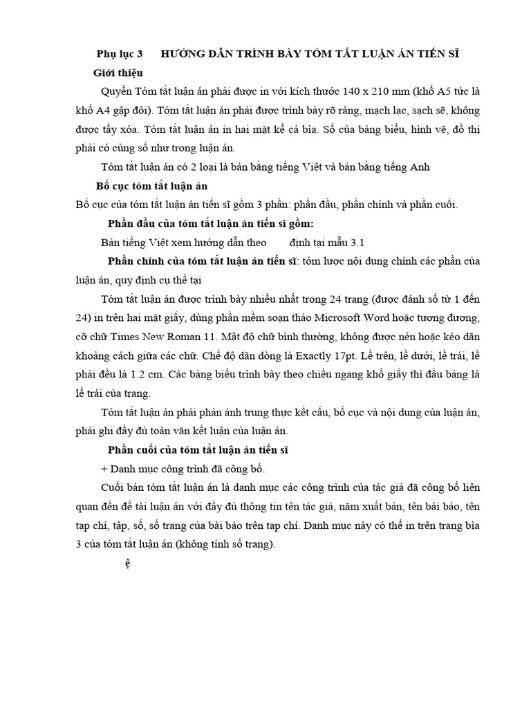 Phu Luc 3 Huong Dan Trinh Bay Tom Tat Luan An Tien Si Temp | PDF