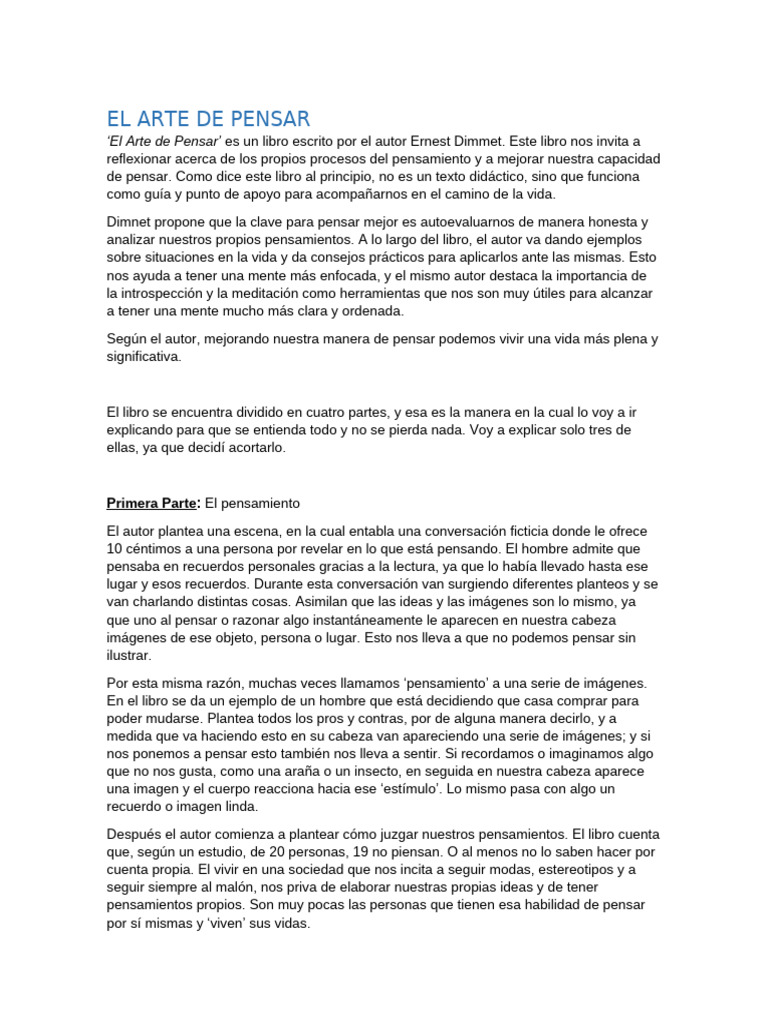 El Arte de Pensar: Reflexiones de Dimnet | PDF | Pensamiento | Aprendizaje