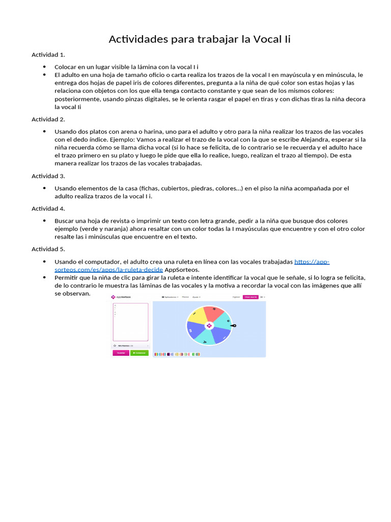 Actividades para la Vocal Ii | PDF