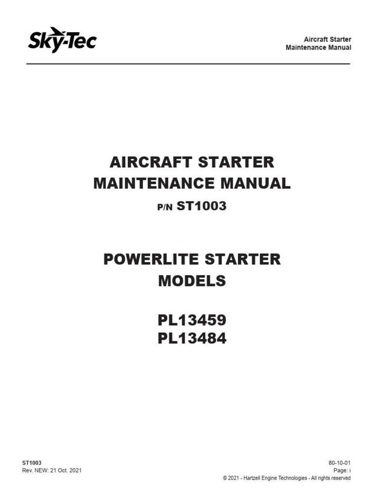 Aircraft Starter Maintenance Manual (P N ST1003) | PDF